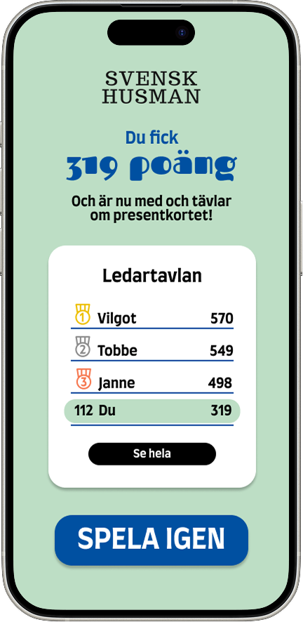 Game over screen showing the player's score and a leaderboard preview.