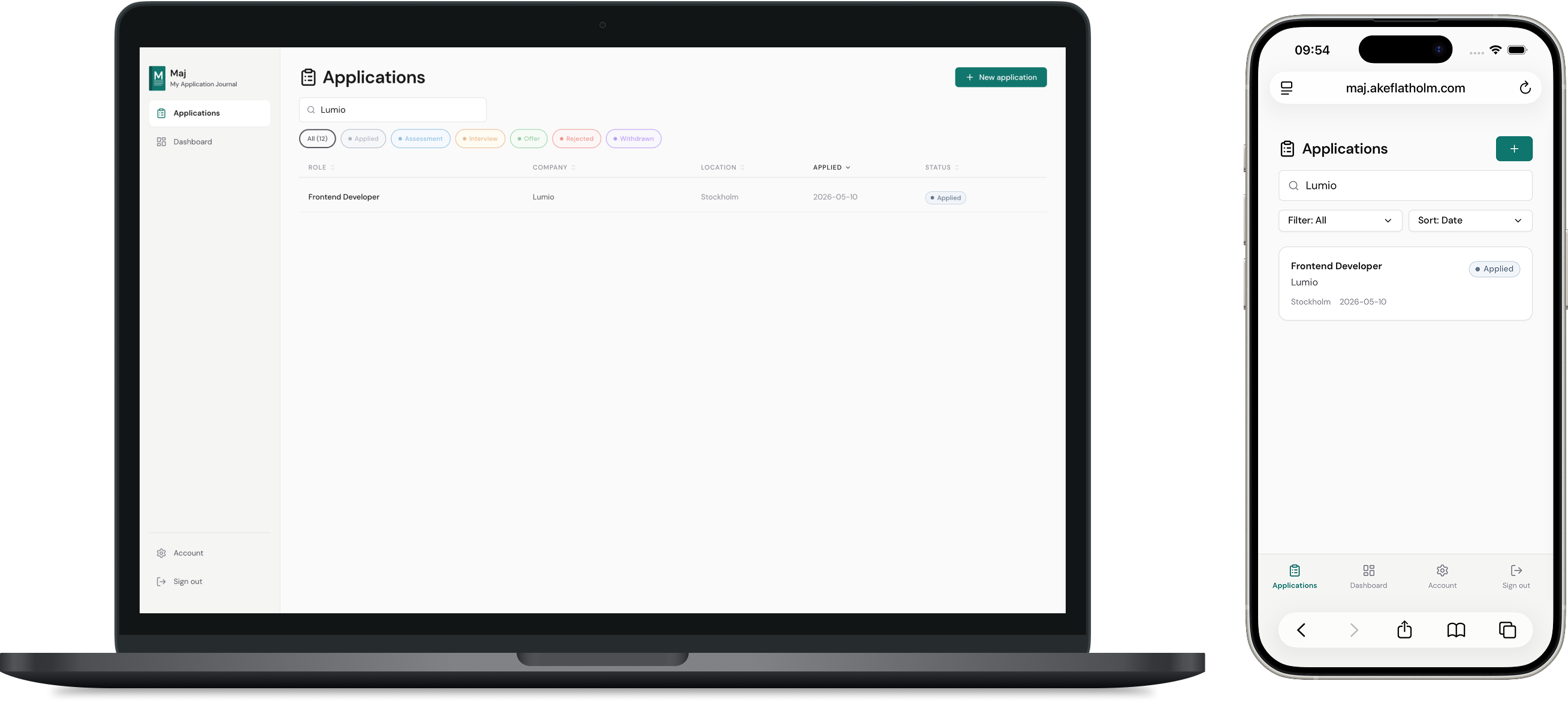 Applications list filtered by search query